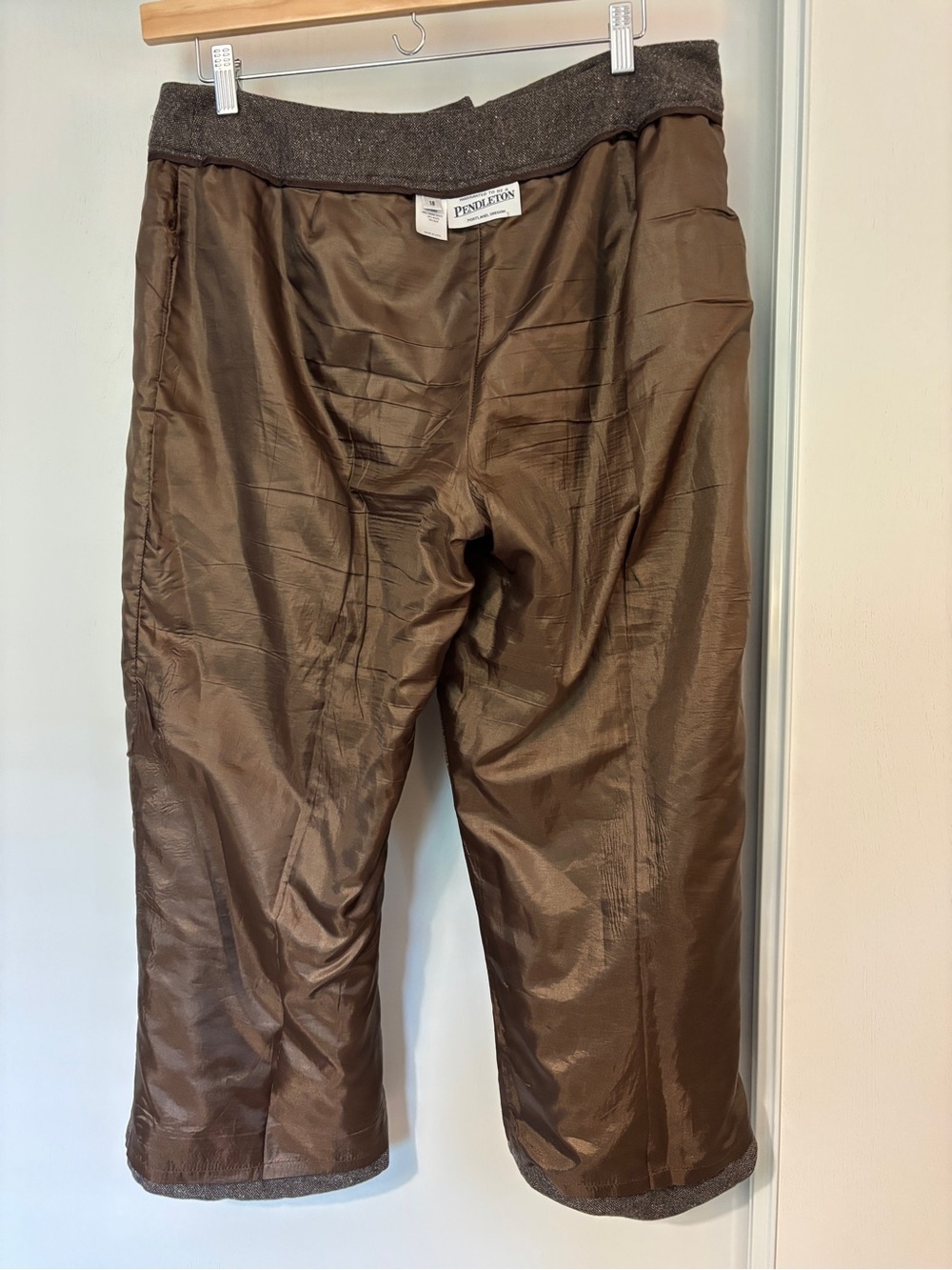 Vintage Pendleton Pants Size 16 Brown Wide-Leg Cuffed Ankle Trousers Wool Tweed - Picture 10 of 11